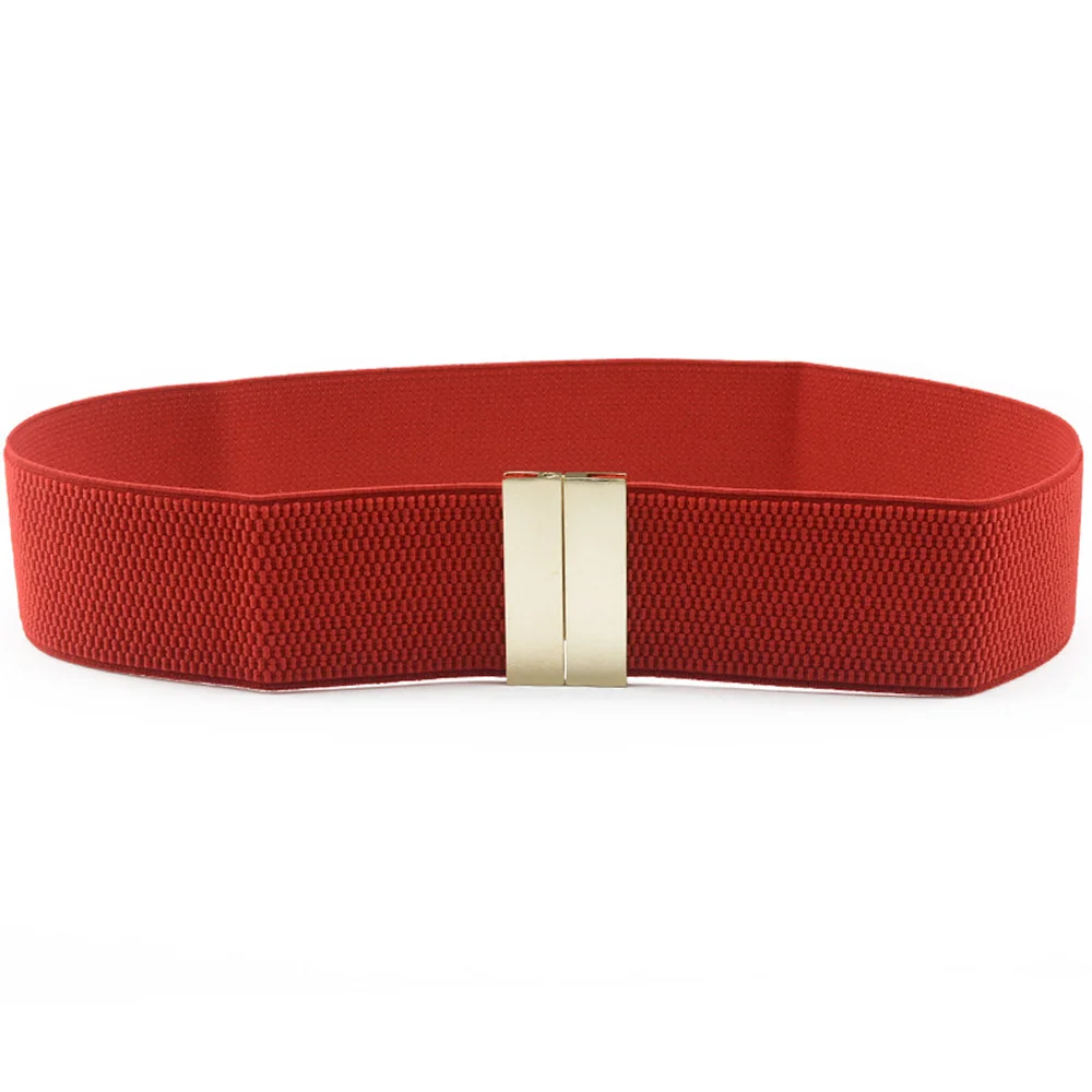 Gold Clasp-Red Женская металлическая пряжка из искусственной кожи пояс платье эластичный пояс HGBLT0304 - Цвет: Gold Clasp-Red