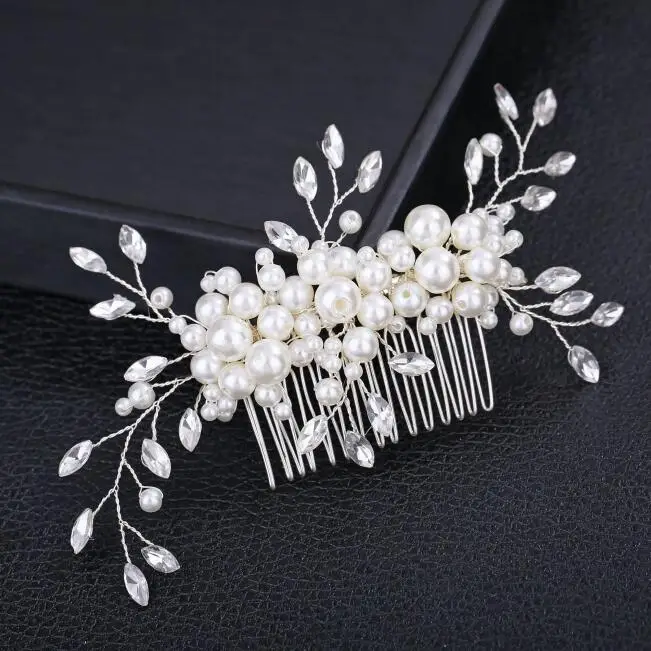 Жемчужный Кристальный цветок лист свадебный гребень для волос диадемы свадебный головной убор ювелирные изделия для волос аксессуары для волос для женщин - Окраска металла: color