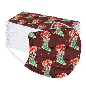 

50PC Christmas Print Children Mask Disposable High Quality Christmas Party Mask 3Ply Earhook Masks Proof Pollution mascarilla