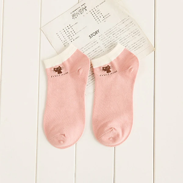 2Pink Теплые удобные хлопковые женские Носки с рисунком кота из бамбукового волокна для девочек женские носки по щиколотку ярких цветов с изображением героев мультфильмов Kwakii campus - Цвет: 2Pink