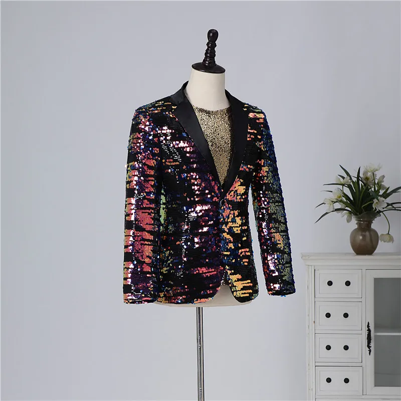 Masculino multi color lantejoulas blazer terno jaquetas