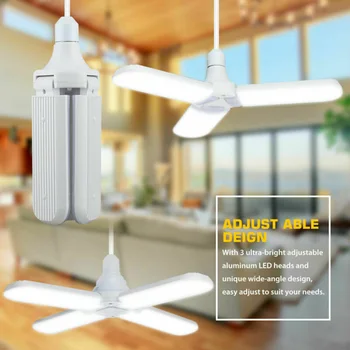 

60W 20000LM 4+1 Blades LED Garage Light E27 Deformable Shop Ceiling Lamp Car Accessories Energy Saving & Long Service Life