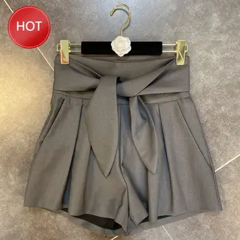 

2020 Autumn New Ladies High Waist Hot Pants Tie-Waist Decoration Hem Fashion Short Pants Womens All-match Summer Pants Spodenki