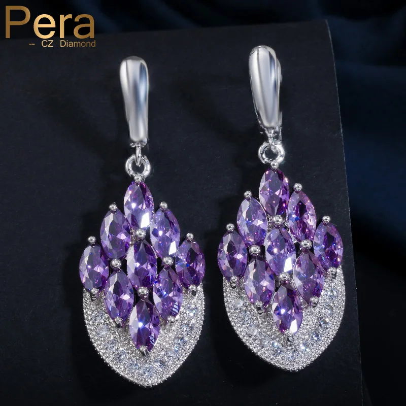 

Pera Fashion Women Prom Party Costume Jewelry Big Marquise Shape Drop Purple Cubic Zirconia Long Hoop Earrings for Women E095