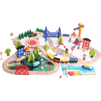

108Pcs Solid Wood Track Car Model DIY Urban Traffic Train Puzzle Assembled Toy Diecasts & Toy Vehicles