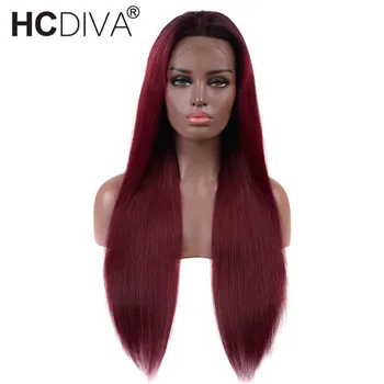 

Red Lace Front Human Hair Wigs Pre Plucked 13*4 Brazilian Remy 99J 1B/Burgundy 150% Glueless Lace Front Wig For Black Women