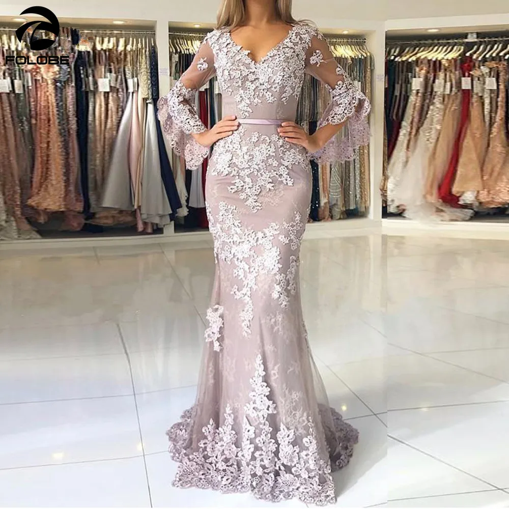 Элегантные мусульманские Вечерние платья с рукавами Vestidos Largos кружевные ислам Дубаи Ливан русалка элегантные длинные вечерние платья для выпускного вечера