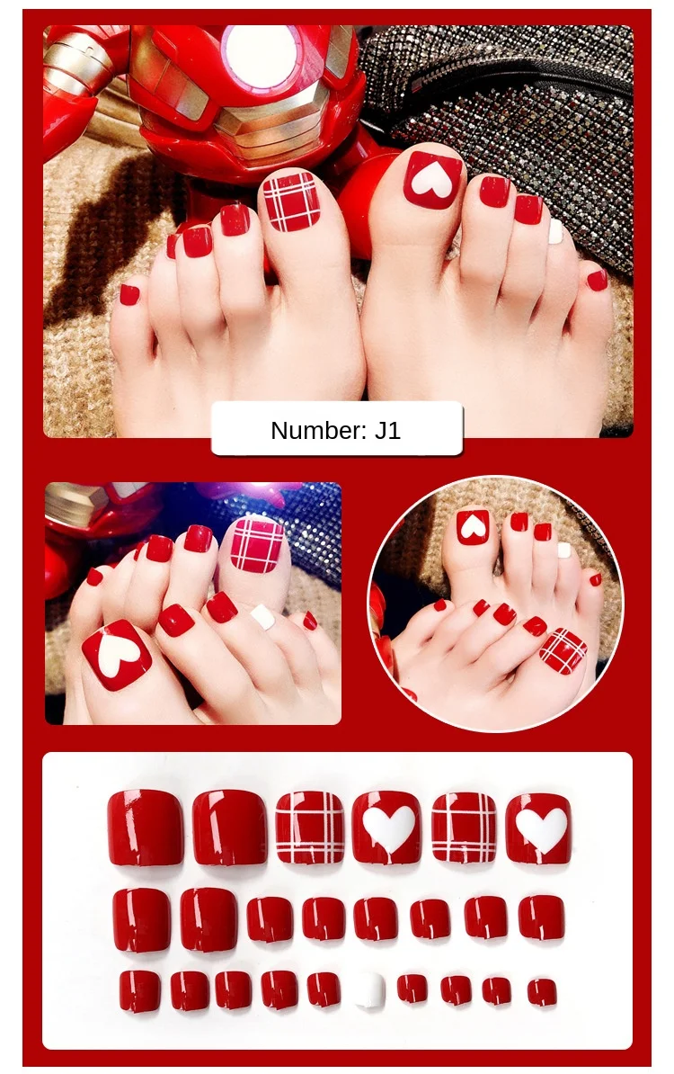 fake toe nails tips press on nail art coffin with glue stick designs