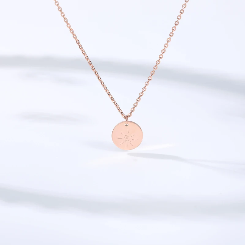 Солнце цветок круглый кулон ожерелье для женщин розовое золото серебро Цвет