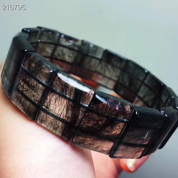 

Certificate Natural Black Rutilated Quartz Gemstone Women 17.8x12.7x5.3mm Brazil Rectangle Beads Wealthy Stone Bracelet AAAAA