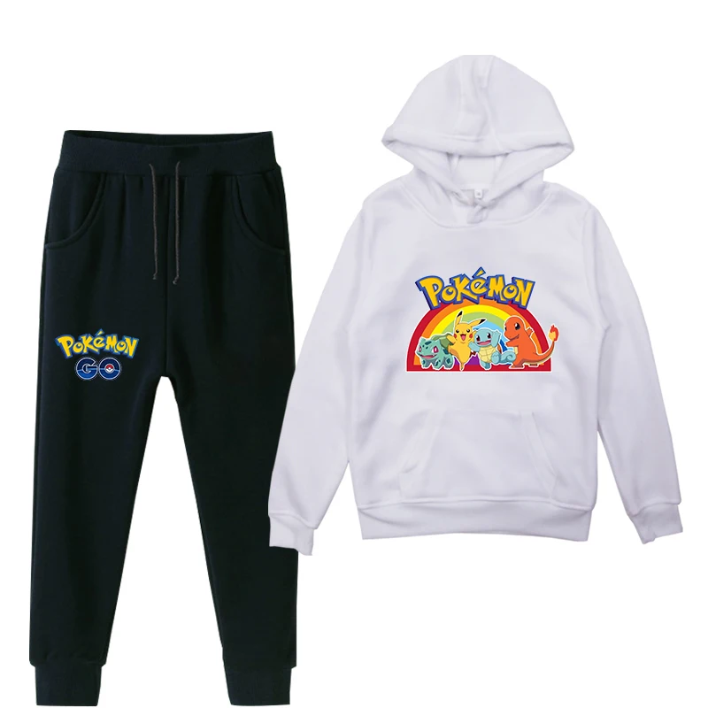 Pokemon Pkachu Go/осенняя одежда для маленьких мальчиков и девочек костюм с капюшоном зимние теплые спортивные штаны, комплекты детской одежды комплекты одежды из 2 предметов