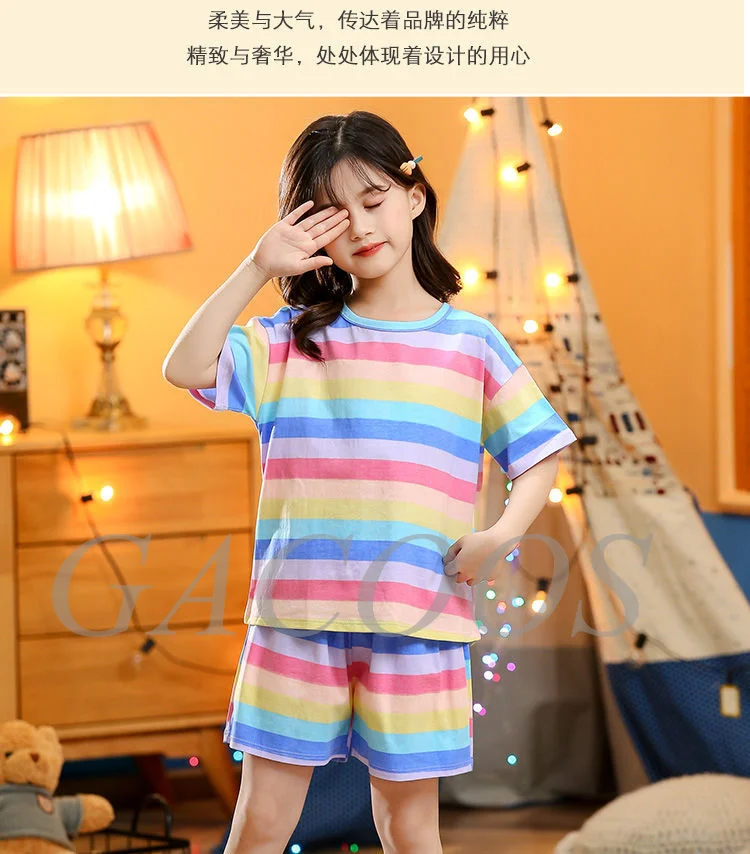 New Teens Baby Girl Pajamas Summer Short Sleeved Children's Clothing Sleepwear Cotton Pyjamas Sets For Kids 4 6 8 10 12 14 Years cheap pajama sets	