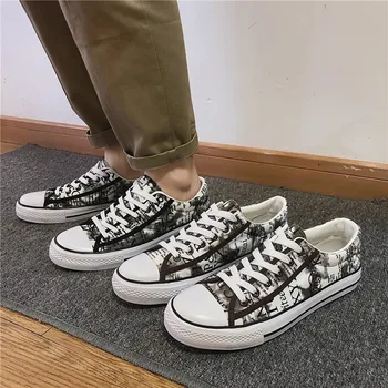 

Men Canvas Shoes 2020 Summer Autumn New Fashion Solid Color Men Low High Upper Vulcanized Shoes Lace-up Casual Men Sneakers