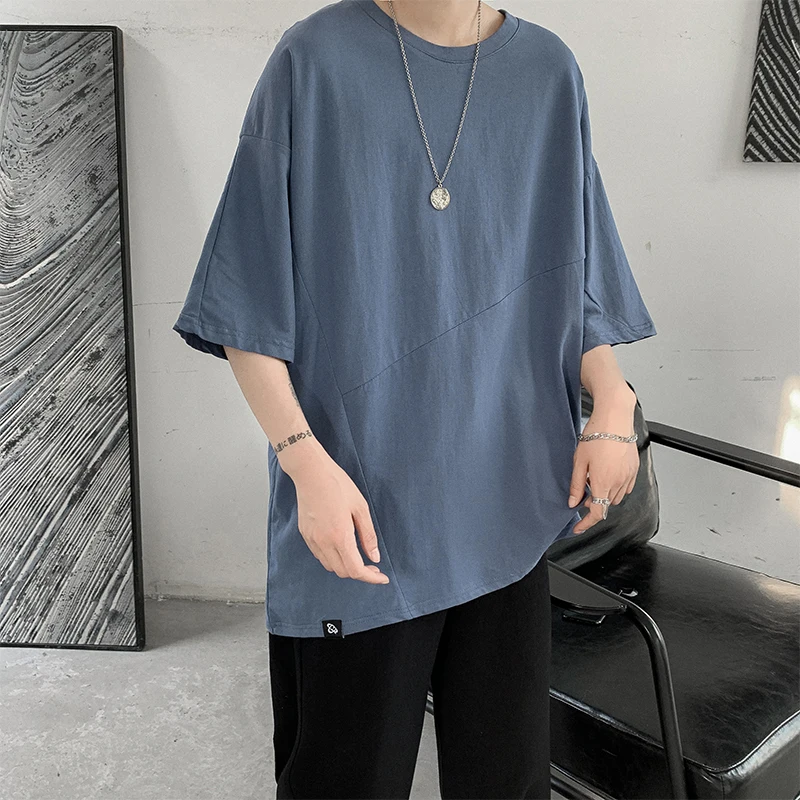 

Solid Fake Two Pieces Crew Neck Short Slevees T Shirts Harajuku Casual Hip Hop 2021 Clothes Plus Size Loose All-Match Streetwear