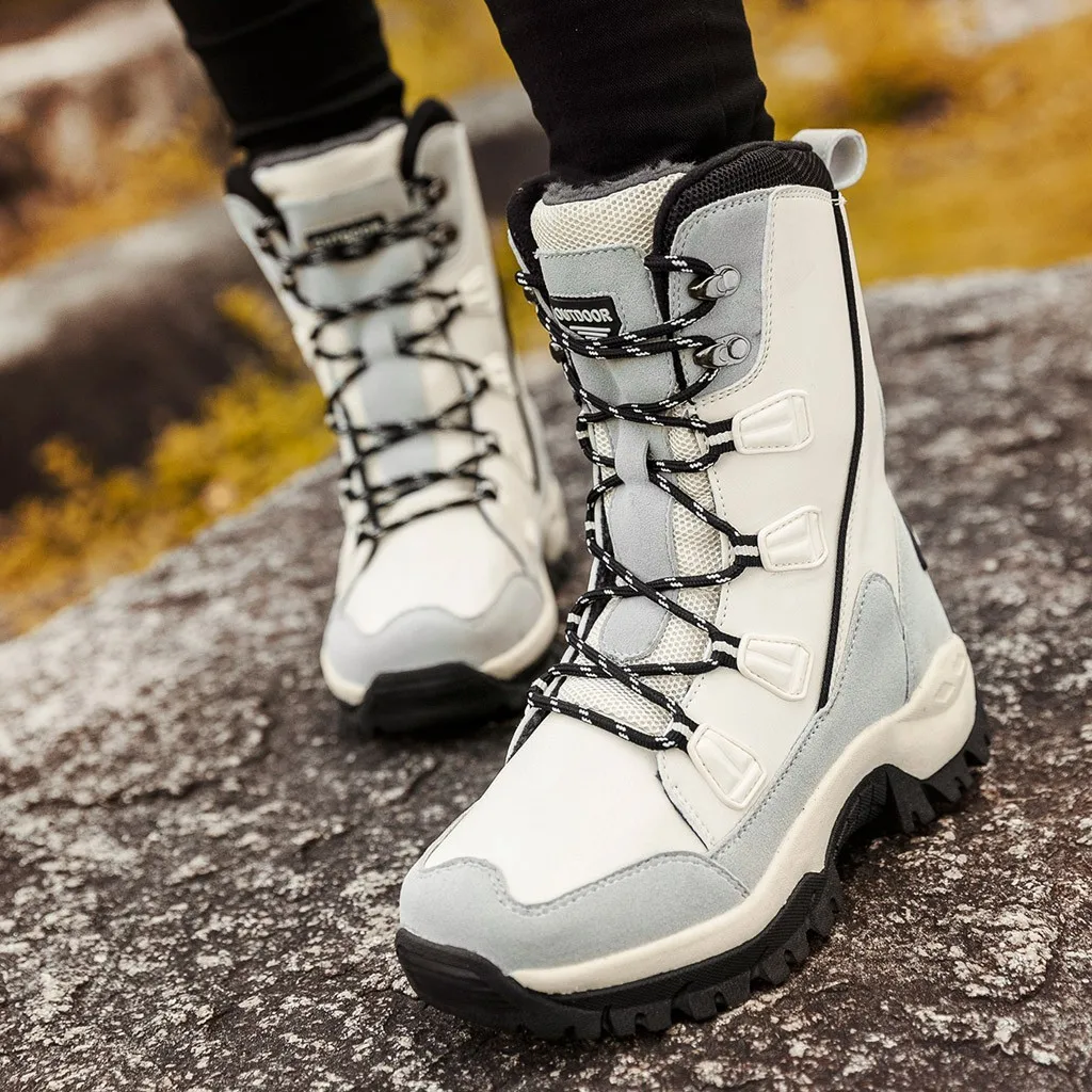 Lesionarse Doblez Illinois Botas de alpinismo para mujer, zapatos de cuero con encaje, zapatillas  impermeables para mujer, botas con correas deslizantes, zapatos de invierno  para mujer, botas para mujer - AliExpress Calzado