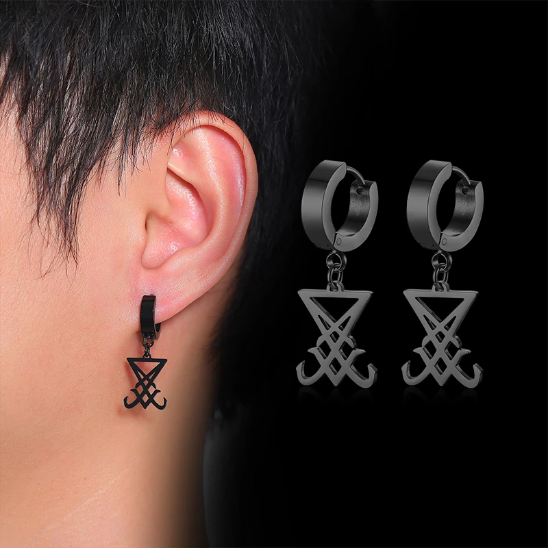 

Sigil Of Lucifer Earrings Black Stainless Steel Drop Earrings For Men Boyfriend