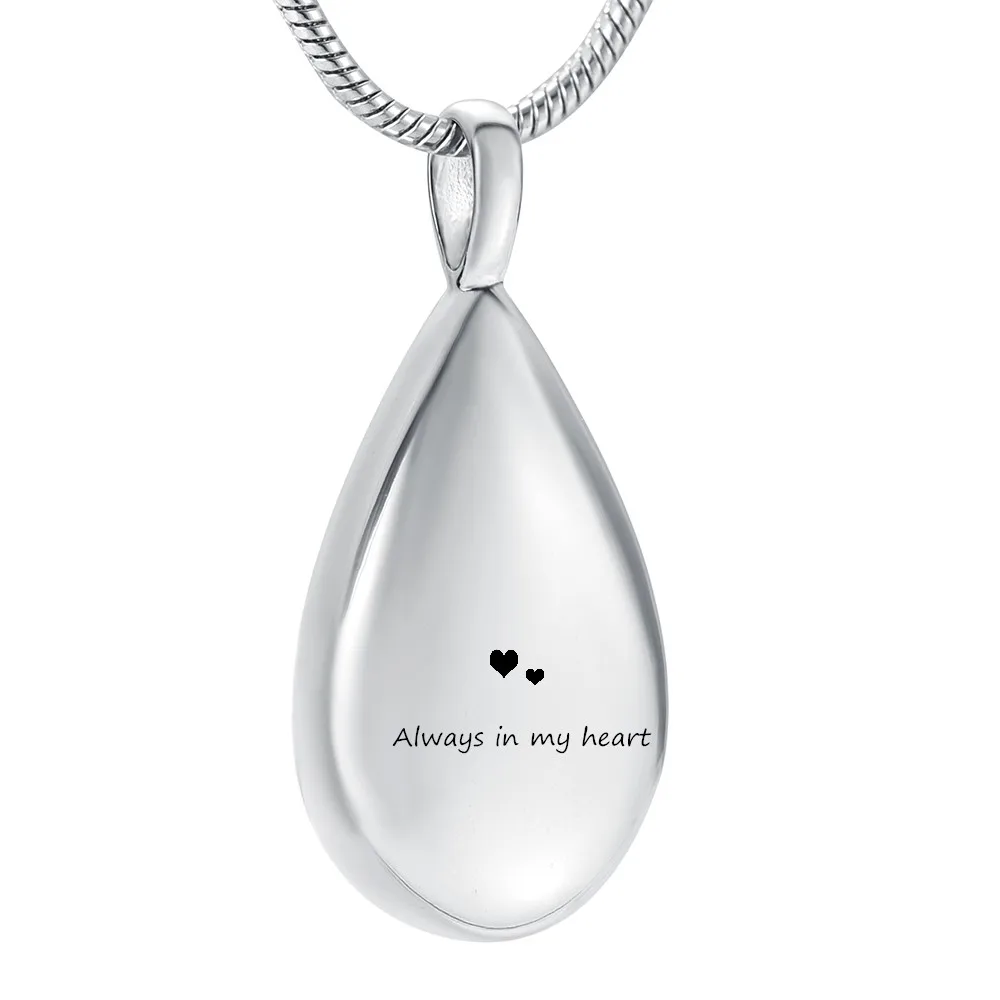 

LHP31 Always in my heart Engrave Teardrop Memorial Urn Necklace Stainless Steel Teardrop Pendant for Cremation Ashes
