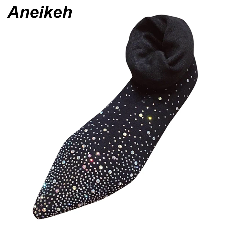 Aneikeh/ г. Весна-осень, модная прозрачная стелька из эластичной ткани, ботинки женские ботфорты с острым носком на плоской подошве