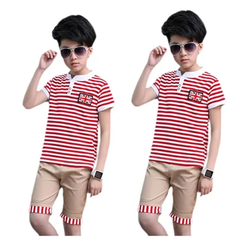 

2 set Boys Striped Sport Suits Summer Casual Kids Teens Toddler Clothes Red - 130 & 140
