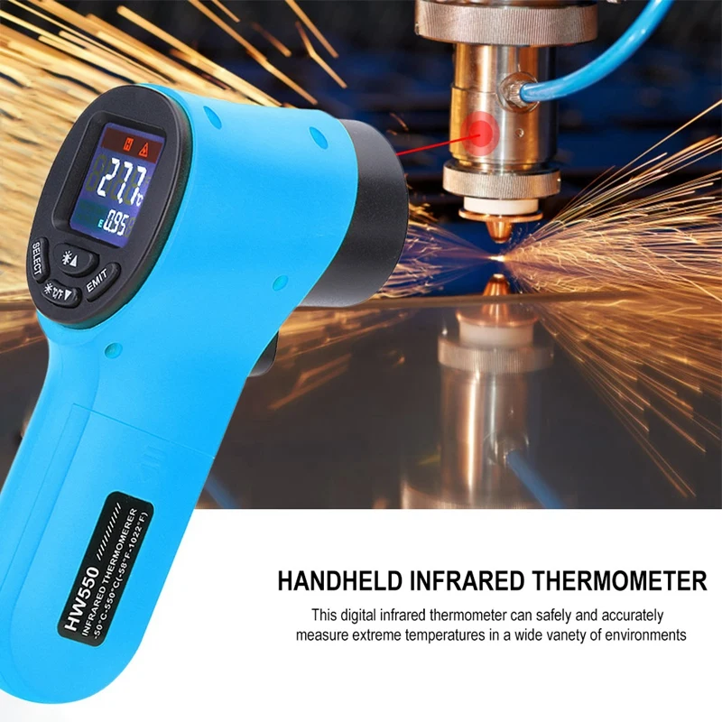 Infrared Thermometer Thermal Imager Handheld Digital Electronic Car Temperature Non-Contact Hygrometer HW550 Industrial(Blue