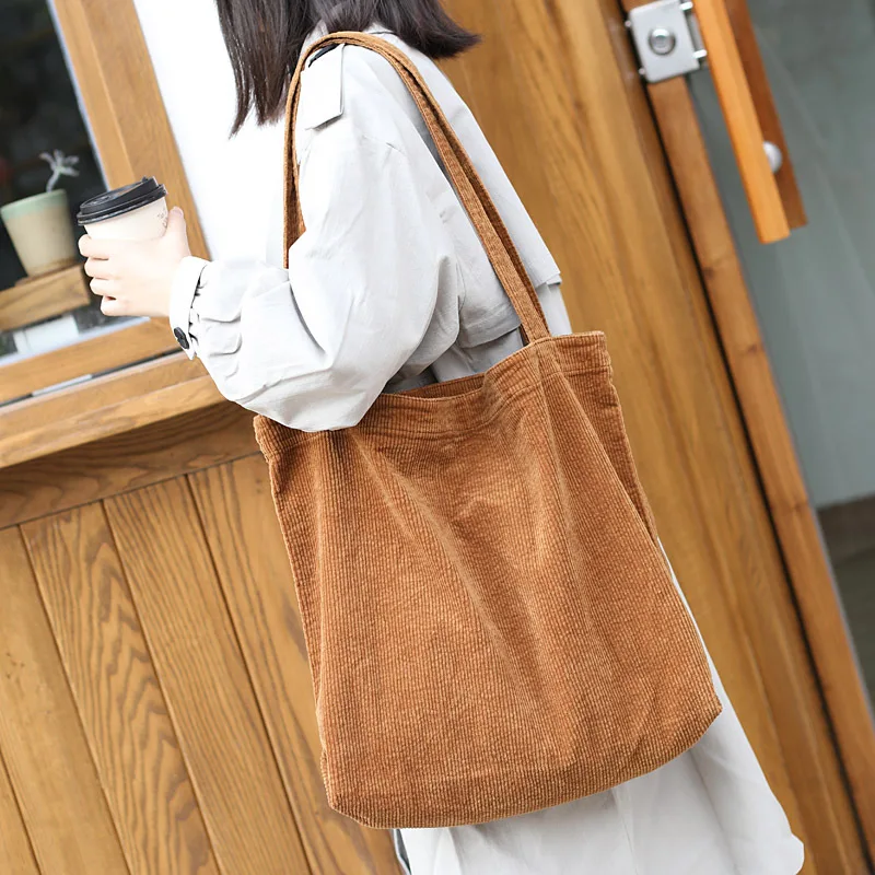 Teenager Winter Oversized Corduroy Cloth Tote Bag Female Minimalist Simple Brief Jumbo Big Capacity Grocery Slouchy Shopping | Багаж и