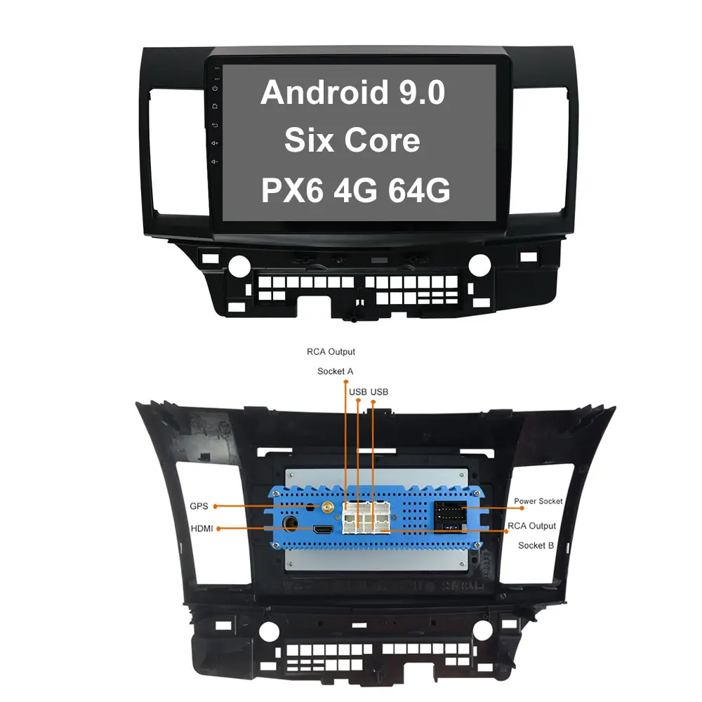 Bosion Android 9,0 автомобильный DVD для MITSUBISHI LANCER 10,1 дюймов 2 DIN 3g/4G gps Радио Видео плеер с емкостным 2007- 9 x - Цвет: PX6-4G-64G
