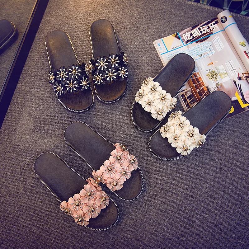 

Fashionable Sweet Flat Heel Anti-slip Wearable Extra High Line-styled PVC Flower Slipper Women's