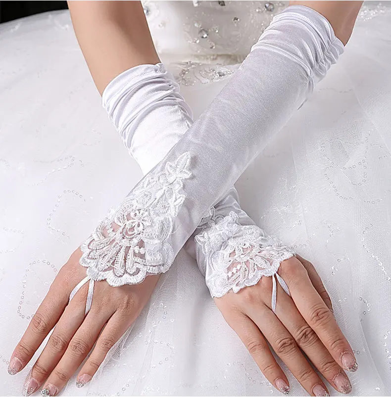 

Long Satin Elegant for Bride Bridal Wedding Gloves Women Fingerless gants Mariage luvas de noiva Wedding Decorations