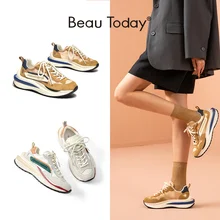 BeauToday Waffle Sneakers donna pelle sintetica colori misti scarpe da ginnastica con lacci scarpe Casual da donna fatte a mano A29415