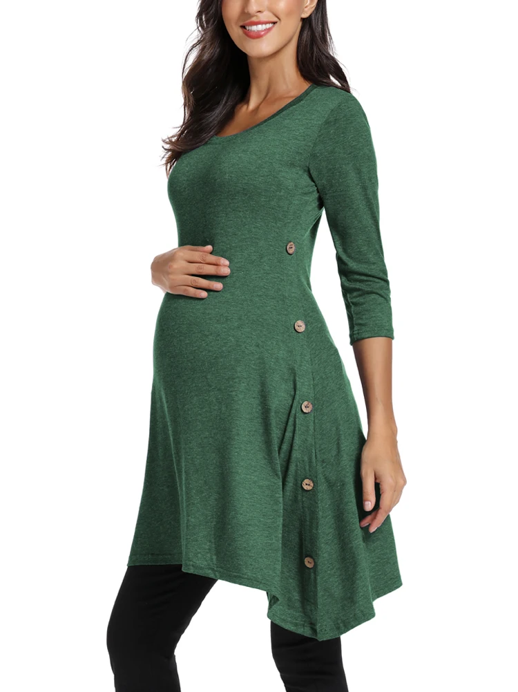 Женское платье-туника для беременных с боковыми пуговицами, платья для беременных, зима 3/4, асимметричная туника с рукавом, Одежда для беременных, платье-футболка - Цвет: pic