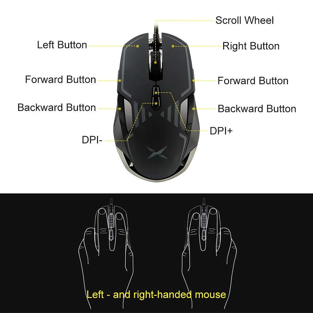 Компьютерная игровая мышь Delux M628 9 кнопок 16000DPI RGB Оптическая Проводная с обеими