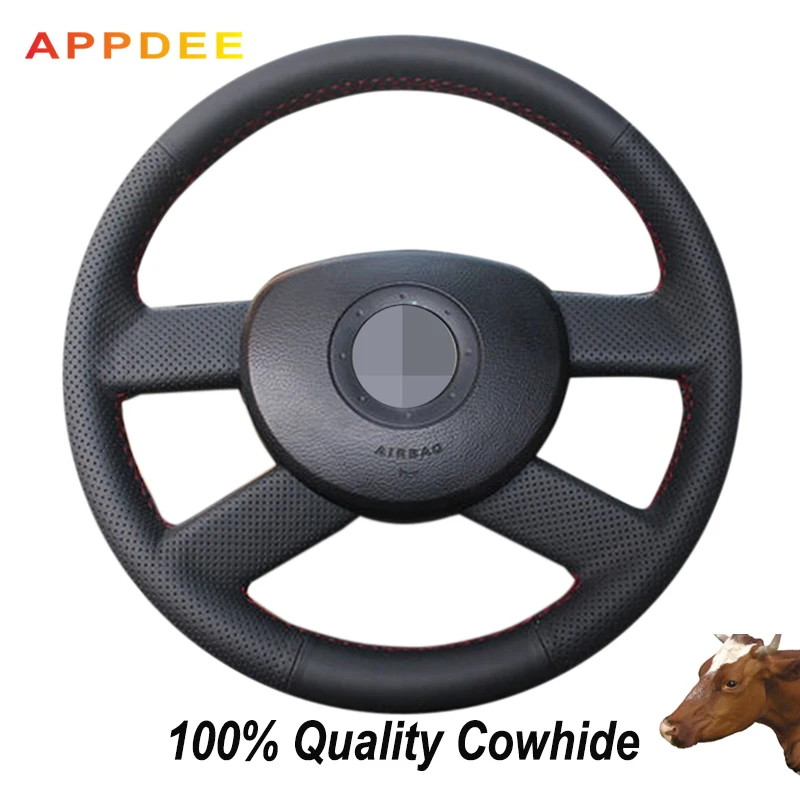 Black Genuine Leather Steering Wheel Cover for volkswagen vw polo 2003 2004 2005 2006 | Автомобили и мотоциклы