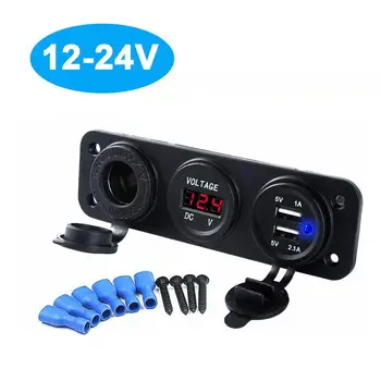 

12-24V Dual USB Adapter Charging Sockets Cigarette Lighter Digital Voltmeter Multifunctional Fit Cars GPS Phone Camera Mp3
