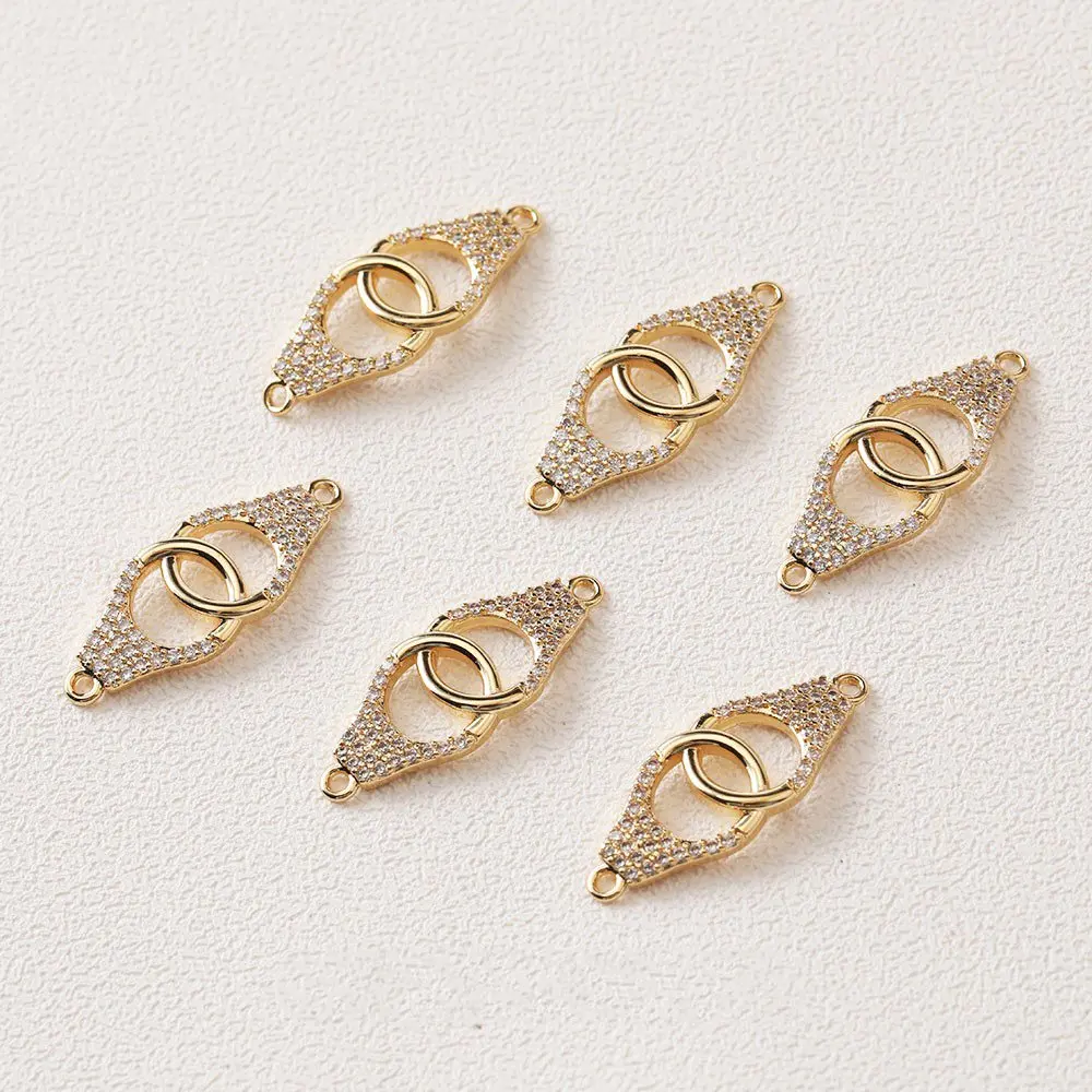 주얼리 제작용 금도금 팔찌 연결 버클 링크 목걸이, 지르콘 상감, DIY 수제 액세서리, 14k, 2 개