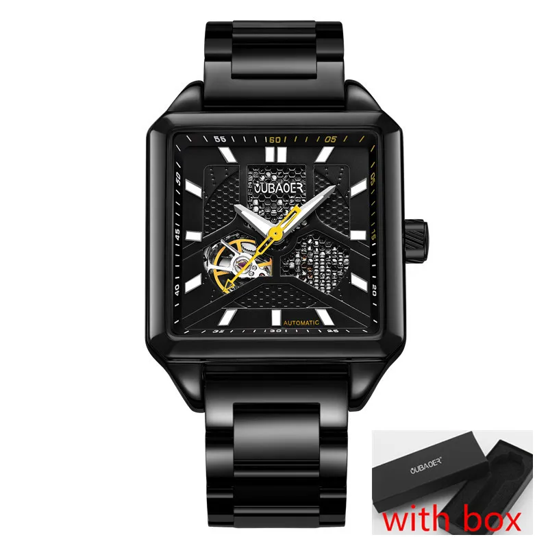Reloj hombre OUBAOER автоматические механические часы для мужчин Топ Роскошные часы из нержавеющей стали спортивные часы модные деловые наручные часы - Цвет: black 003 box