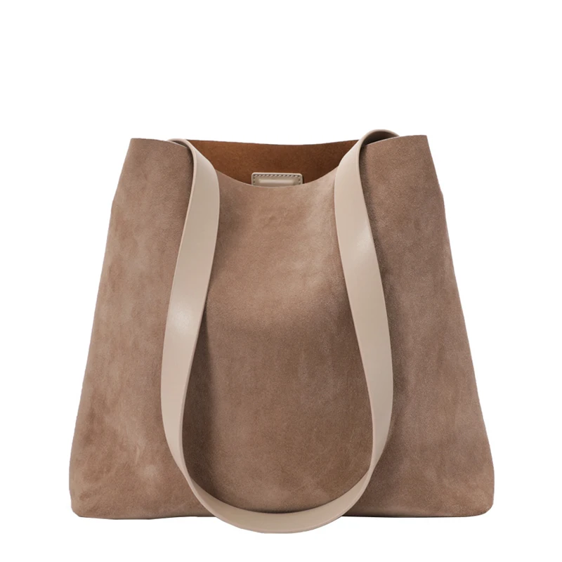 

Genuine leather Retro bucket bag color matching large capacity shoulder bag fashion simple portable Messenger bag GN-SB-zmstms