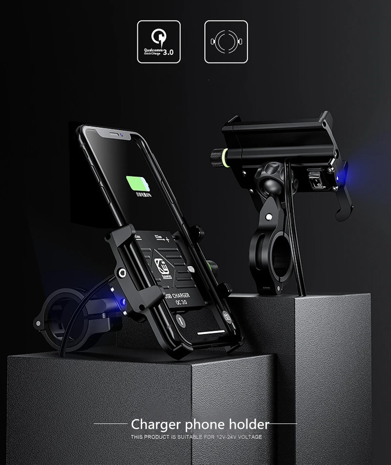 QC3.0 Быстрая зарядка для телефона на мотоцикл подножка; алюминиевый сплав ручка мотоцикла крепление для 3,6-6," смарт-чехол для телефона для Xiaomi Iphone
