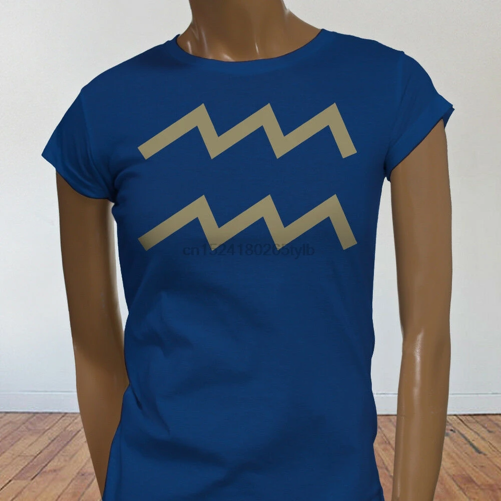 Zodiac Horoscope Uranus Aquarius Gold Astrological Sign Womens Blue T-Shirt |
