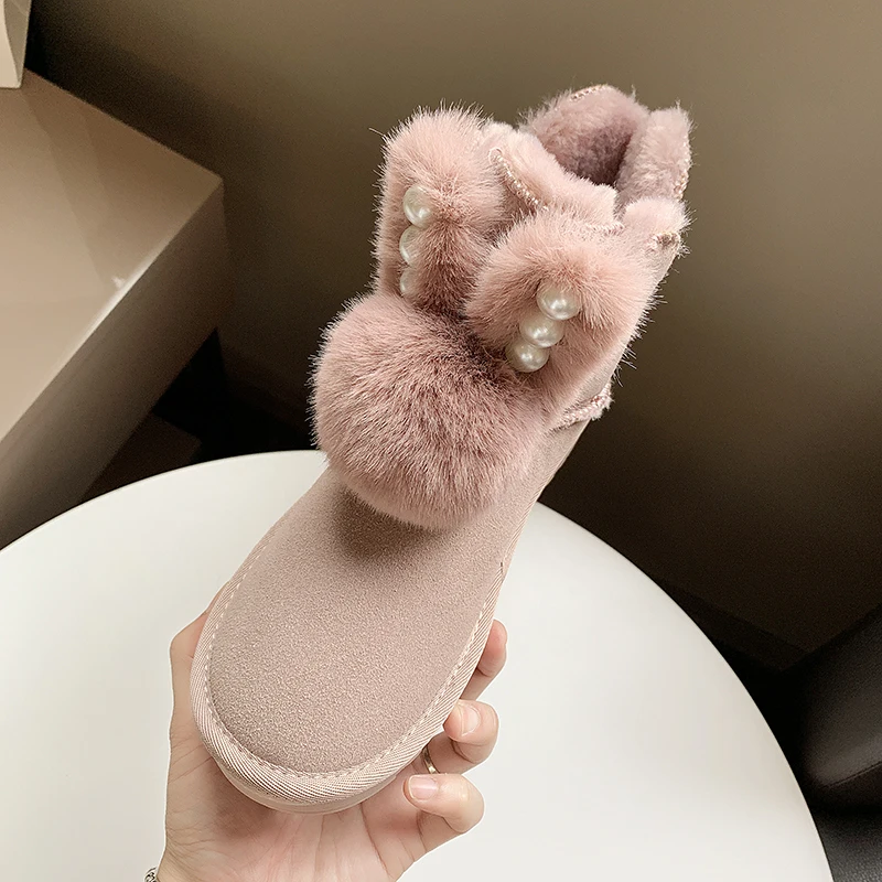 Black Pink Khaki Winter Snow Boots for Women Plus Plush Keep Warm Cute Rabbit Ear Fluffy Furry Ankle Boots Women