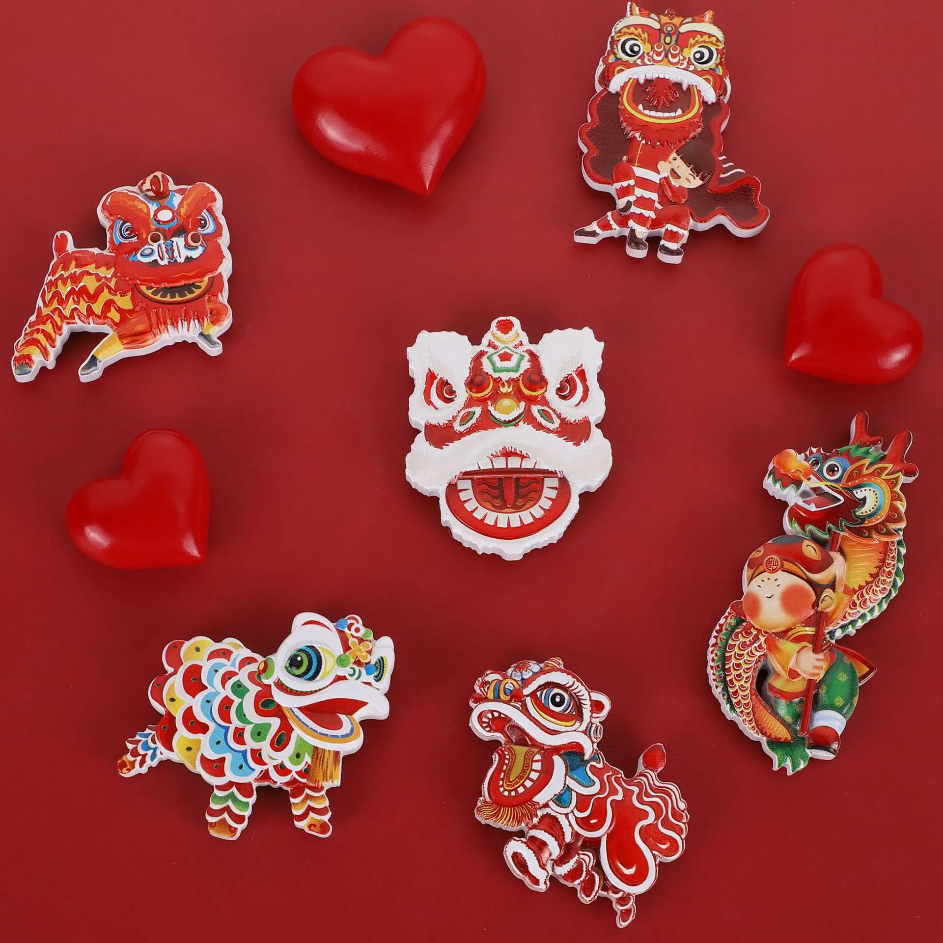 

Resin Cartoon Chinese Elements Dragon Lion Blessing Refrigerator Magnet Ornament