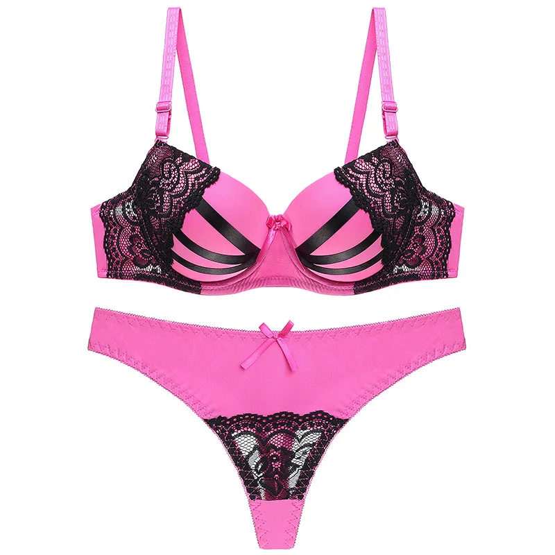 french knickers set ATHVOTAR Push Up Lingerie Set Lace Underwear Set Sexy Stitching Suit Women B C Cup Striped Underwear Underwire Bras black lace underwear set