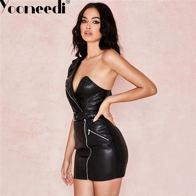Yooneedi Best Quality New Arrival Women Dress Color Solid One Shoulder Strapless Ladies Mini Dress SDE10555