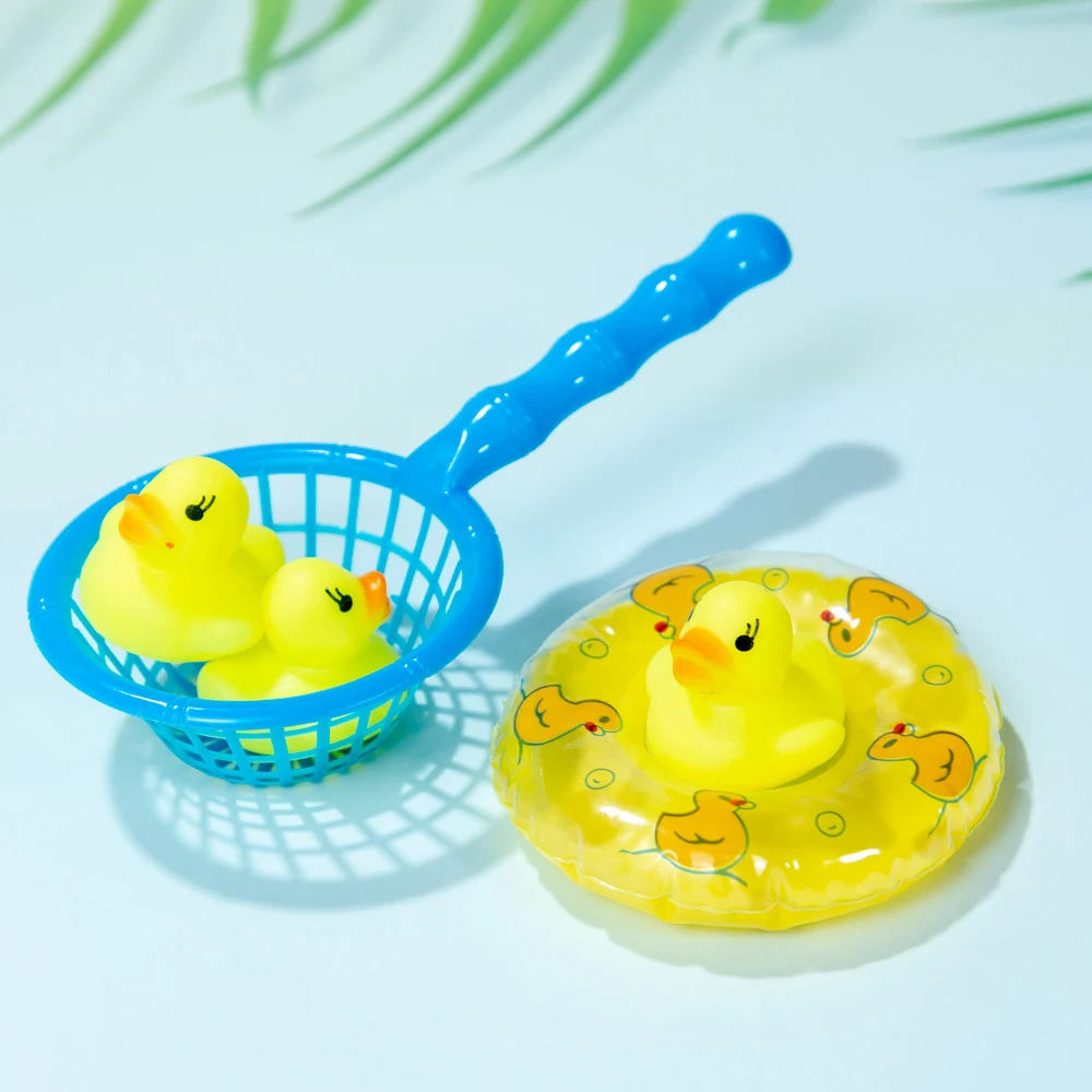 Safe and Non-Toxic Colorful Bathtub and Pool Play Time Floating Accessories for Babies and Toddlers Cute Paddling Duck Squirting Floating Toy Set Fishing Rod Minnebaby Swimming Bath Toys 