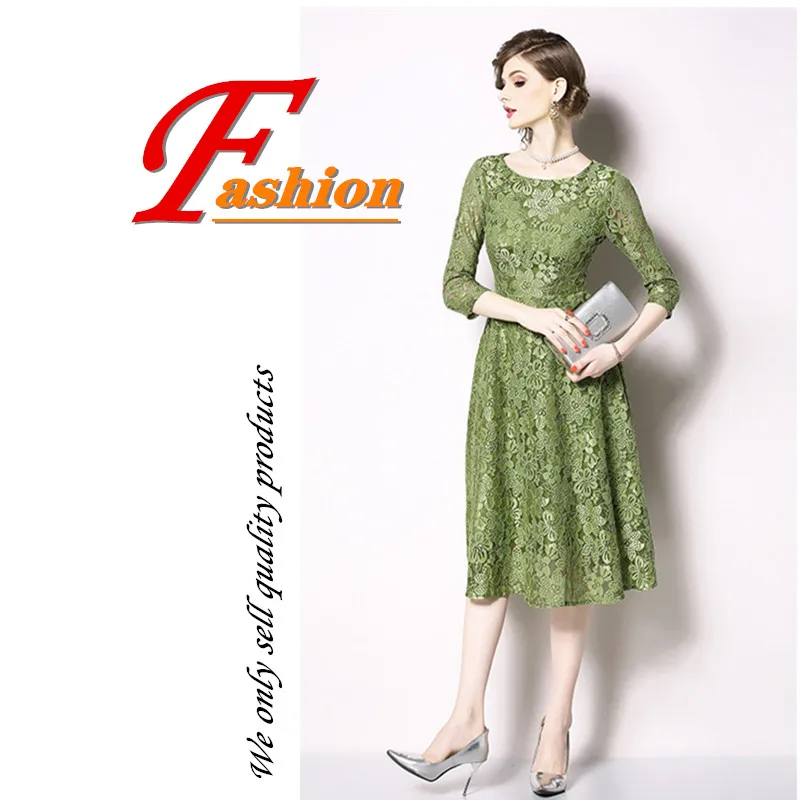 

Spring and autumn new women dress round neck vintage dress women jacquard weave lace slimming a-line dress plus size dress