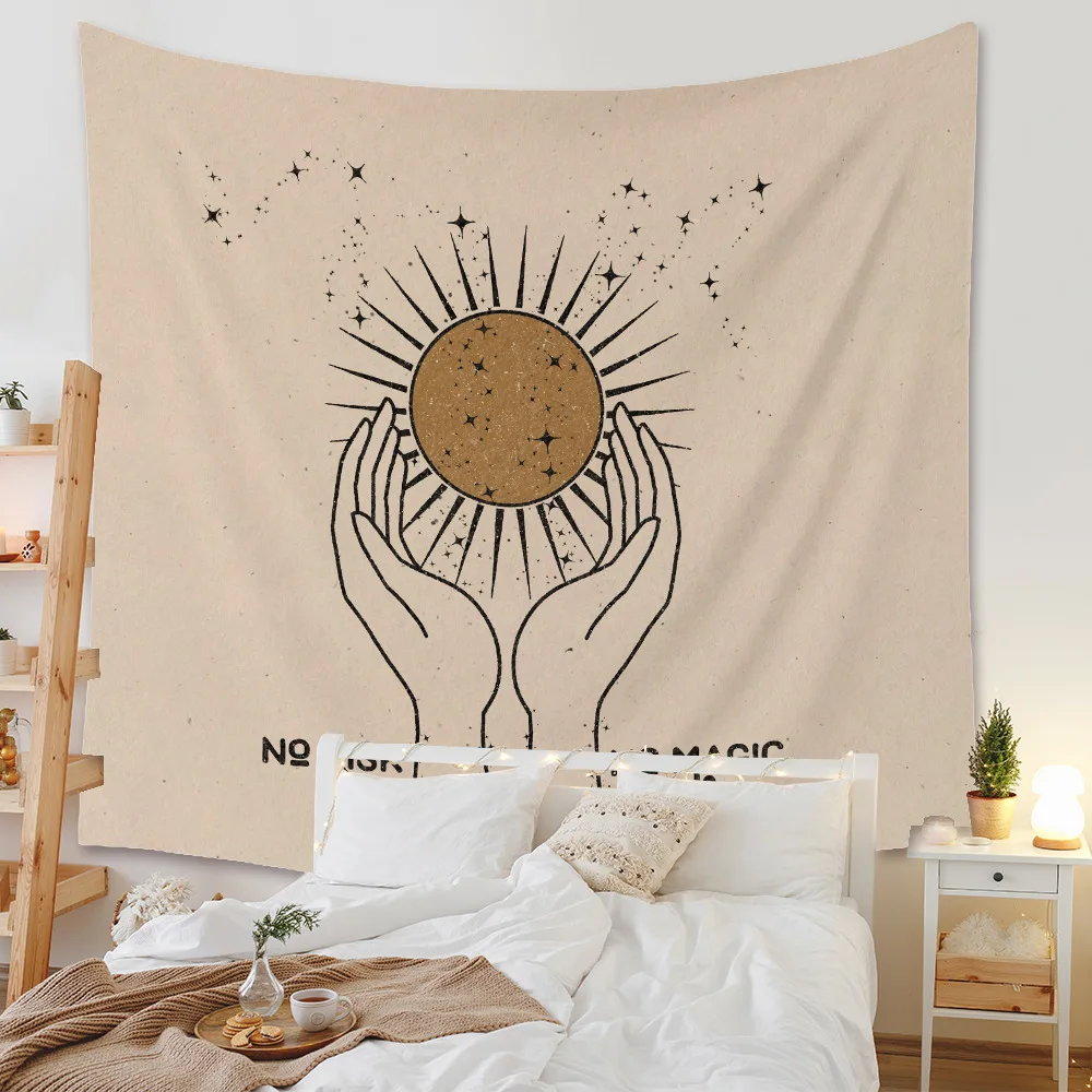 

Morandi Color Abstract Girl Hand Mountain Tapestry Wall Fabric Boho Decoration Large Wall Tapestry Scenery Background Wall Cloth