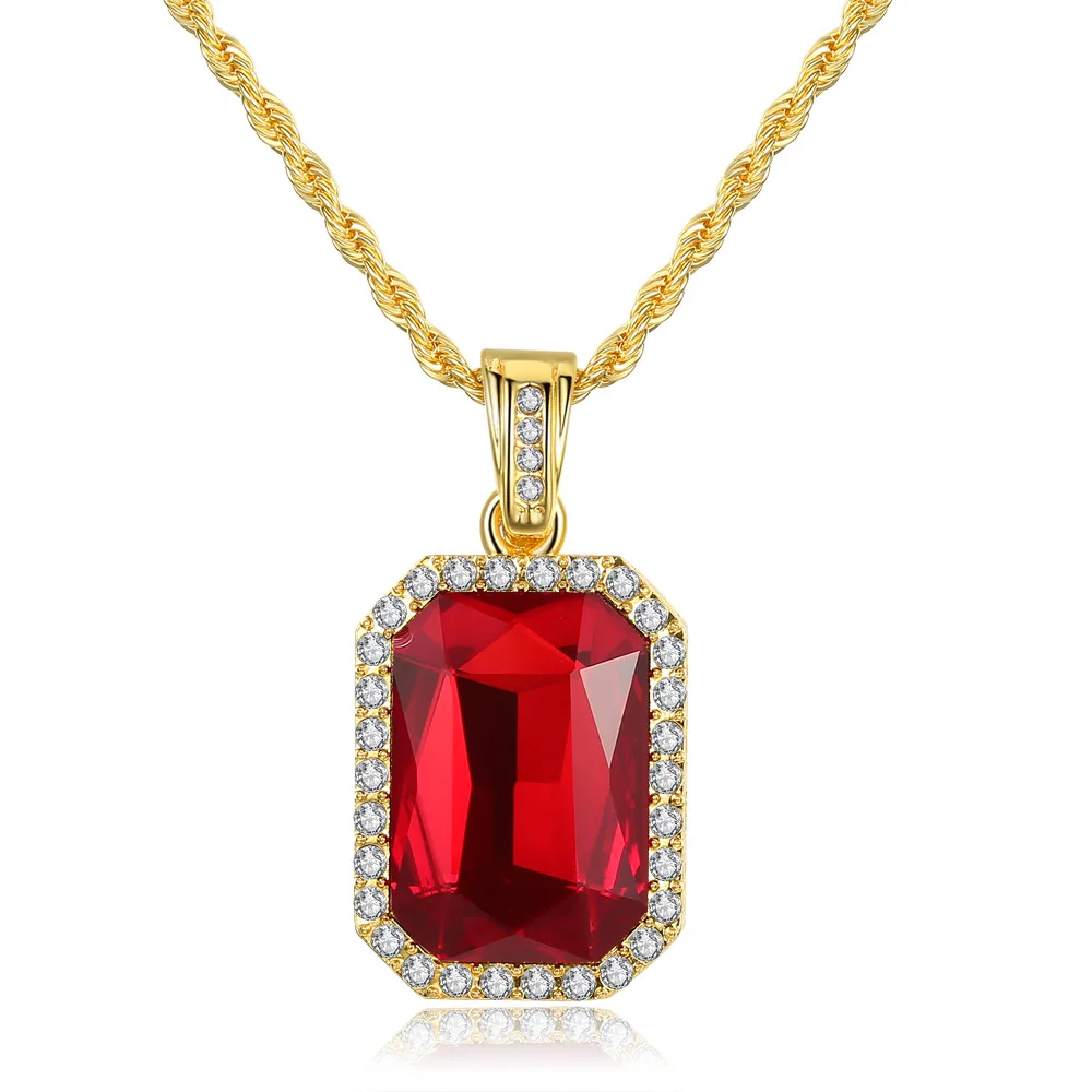

Europe And America Hot Sales Popular Brand Necklace Set with Ruby Necklace Hip Hop Hiphop Necklace Pendant