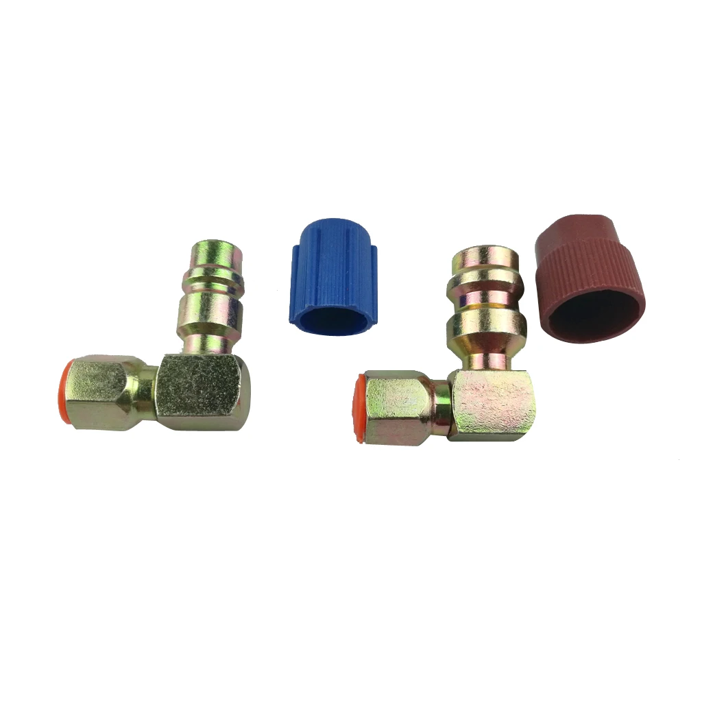 1 Pair A/C Adapter 7/16L 3/8H R12 to 134a 90 Degree Connector With Caps