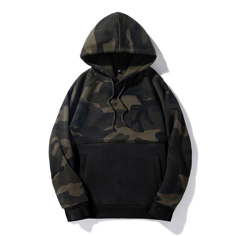 WY42 Black Камуфляжная Мужская толстовка брендовая Лоскутная хип-хоп толстовка мужская Осенняя флисовая Толстовка Топы теплые пуловеры с капюшоном мужские s армейское пальто - Цвет: WY42 Black
