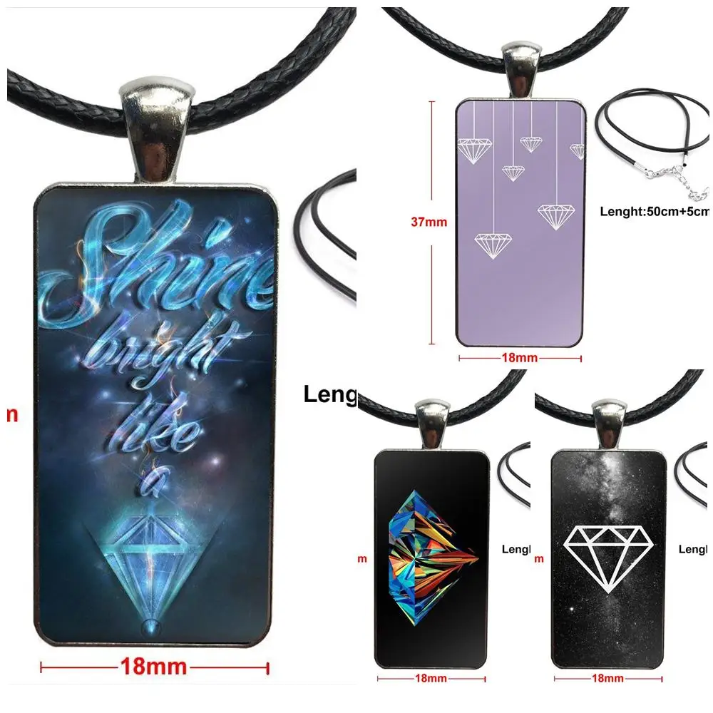 For Unisex Party Gift Design Fashion Vintage Glass Women Rectangle Necklace Pendants 1pc Shine Bright Like A Diamond | Украшения и