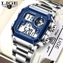 LIGE moda ze stali nierdzewnej 30M nurkowanie wodoodporny zegarek cyfrowy człowiek markowy zegarek mężczyźni zegarki LED Sport elektroniczny zegarek na rękę + pudełko tanie i dobre opinie Z tworzywa sztucznego CN (pochodzenie) 23cm 3Bar Moda casual Składane bezpieczne zapięcie Plac 23mm 12mm Hardlex stoper